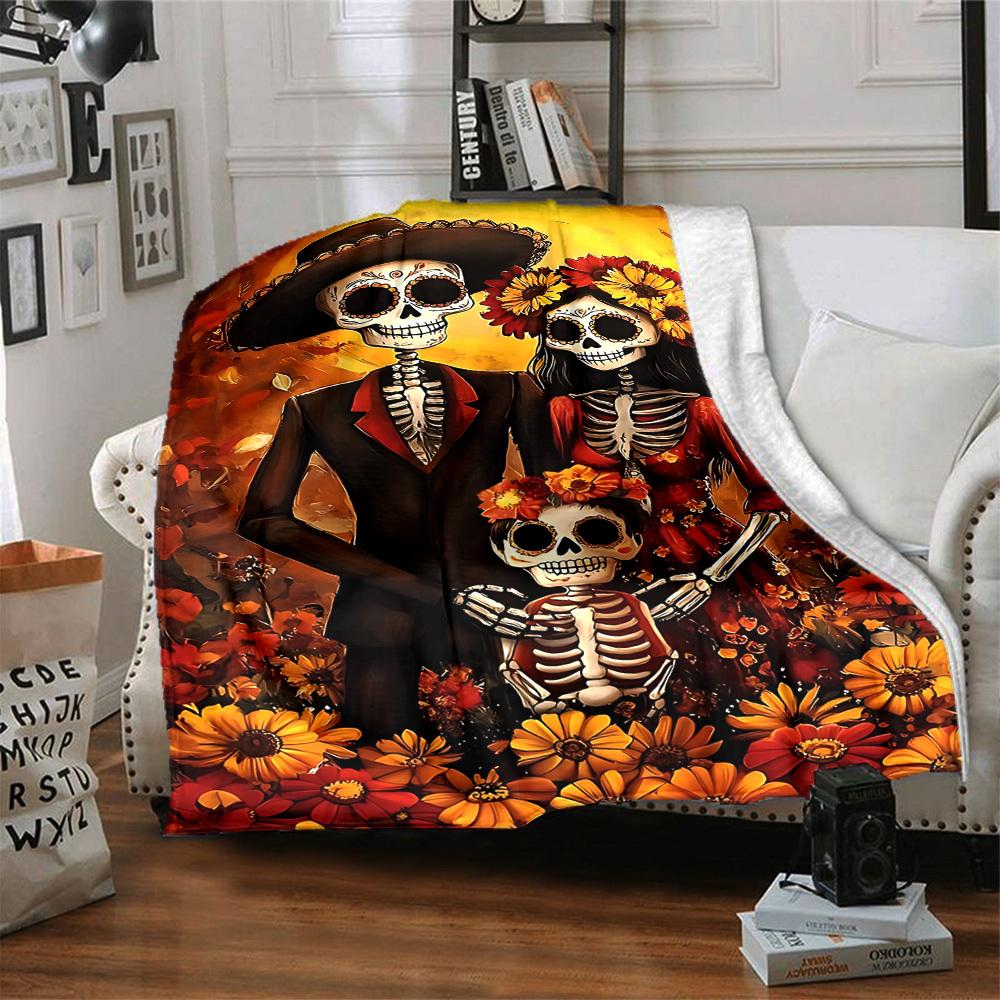 1pc Sugar Skulls Blanket Lightweight Flannel Blanket Throw Blanket For Sofa, Bed, Travel, Camping, Livingroom, Couch, Chair, And Bed yy2509026146