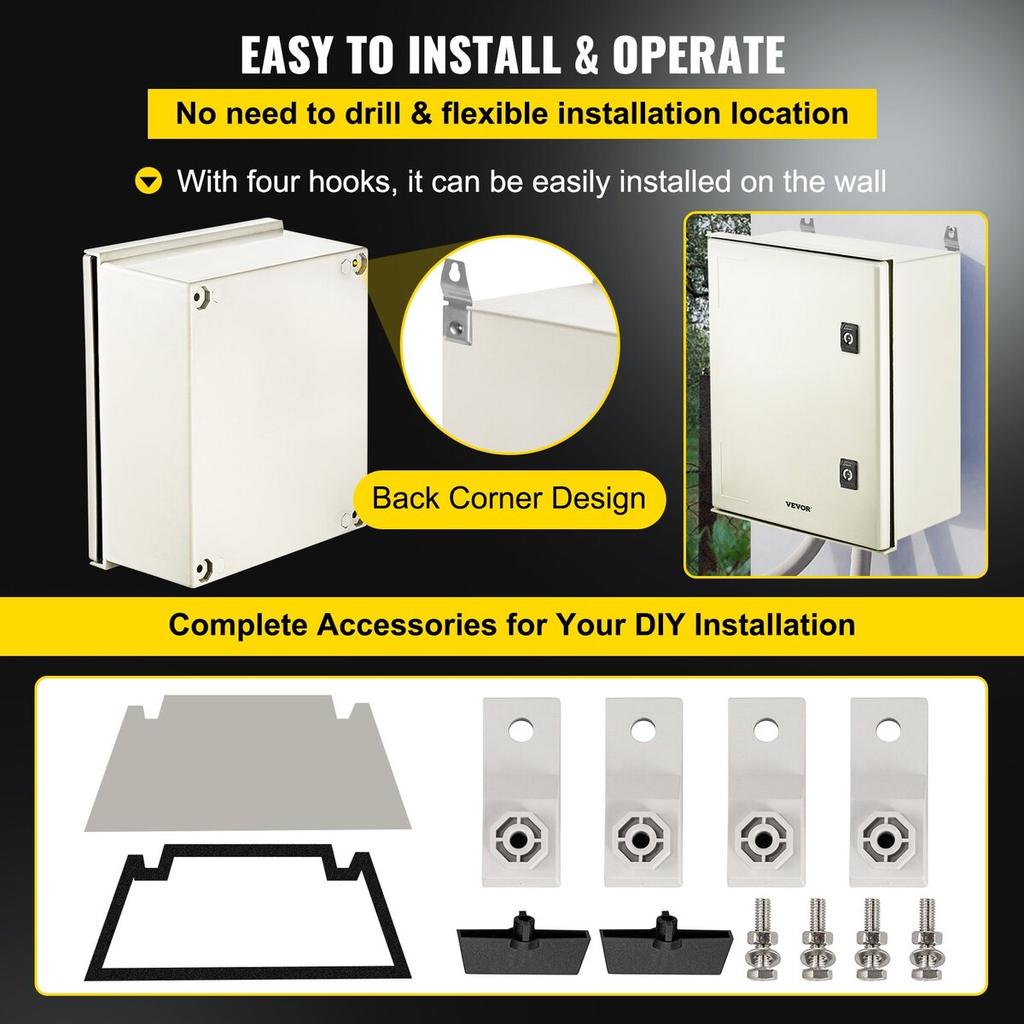 NEMA Fiberglass Enclosure, 16 x 12 x 8 in NEMA 4X Fiberglass Electrical Box, IP66 Waterproof & Dustproof, Outdoor/Indoor Electrical Junction Box, with