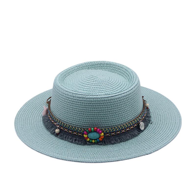 Summer Straw Jazz Hat Outdoor Seaside Beach Sunscreen Sunshade Sun Cap Flat Brim Classic Travel Panama