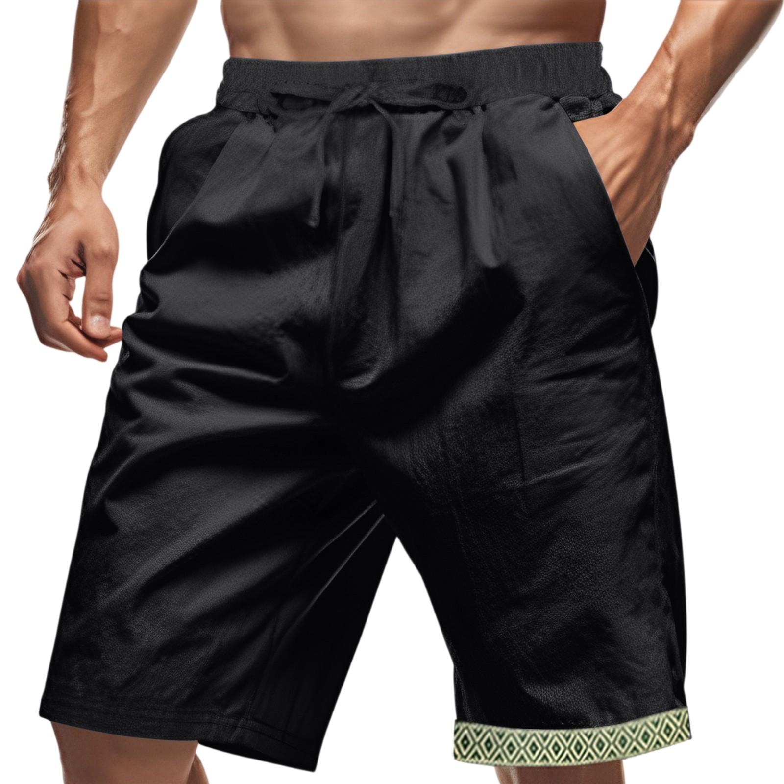 

Men s Summer Loose, Breathable, Casual And Sporty Cotton And Linen Versatile Shorts L чорний