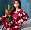 Pajamas women's spring and autumn 100% pure cotton long-sleeved plus size purple high-end autumn and winter cardigan loungewear two-piece set
