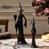 American Retro Style Decor Abstract Witch Figurine, Resin Black Cat Statue, Gothic Vintage Halloween Party Props Ornament, Tabletop for Home