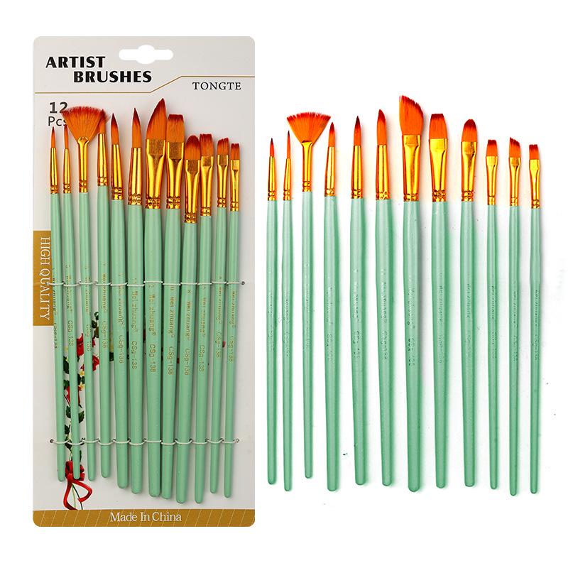 Multifunctional 12-Piece Nylon Bristle Brush Set for Watercolor & Fine-Line Chinese Painting