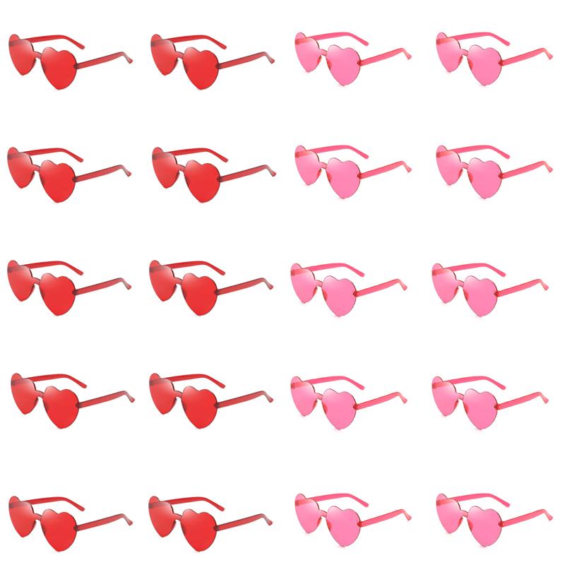 20 Pairs Per Set Heart Designer Fashion Sunglasses Candy Color Decor Shades Stylish Brand Beach Sun Glasses for Women's