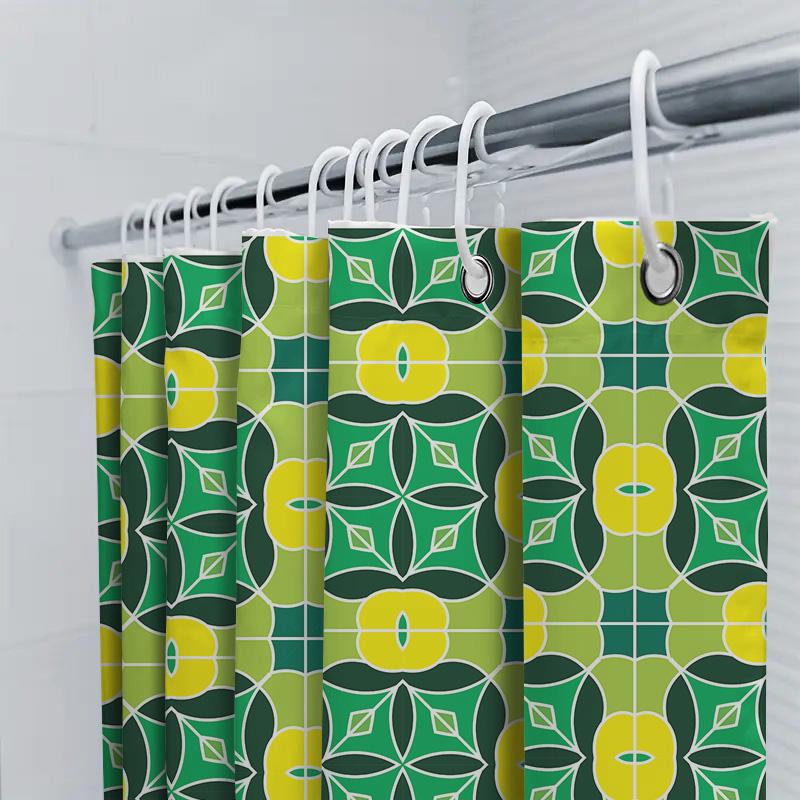 Colorful Geometric Shower Curtain For Bathroom Decor Waterproof Fabric With Rings Set