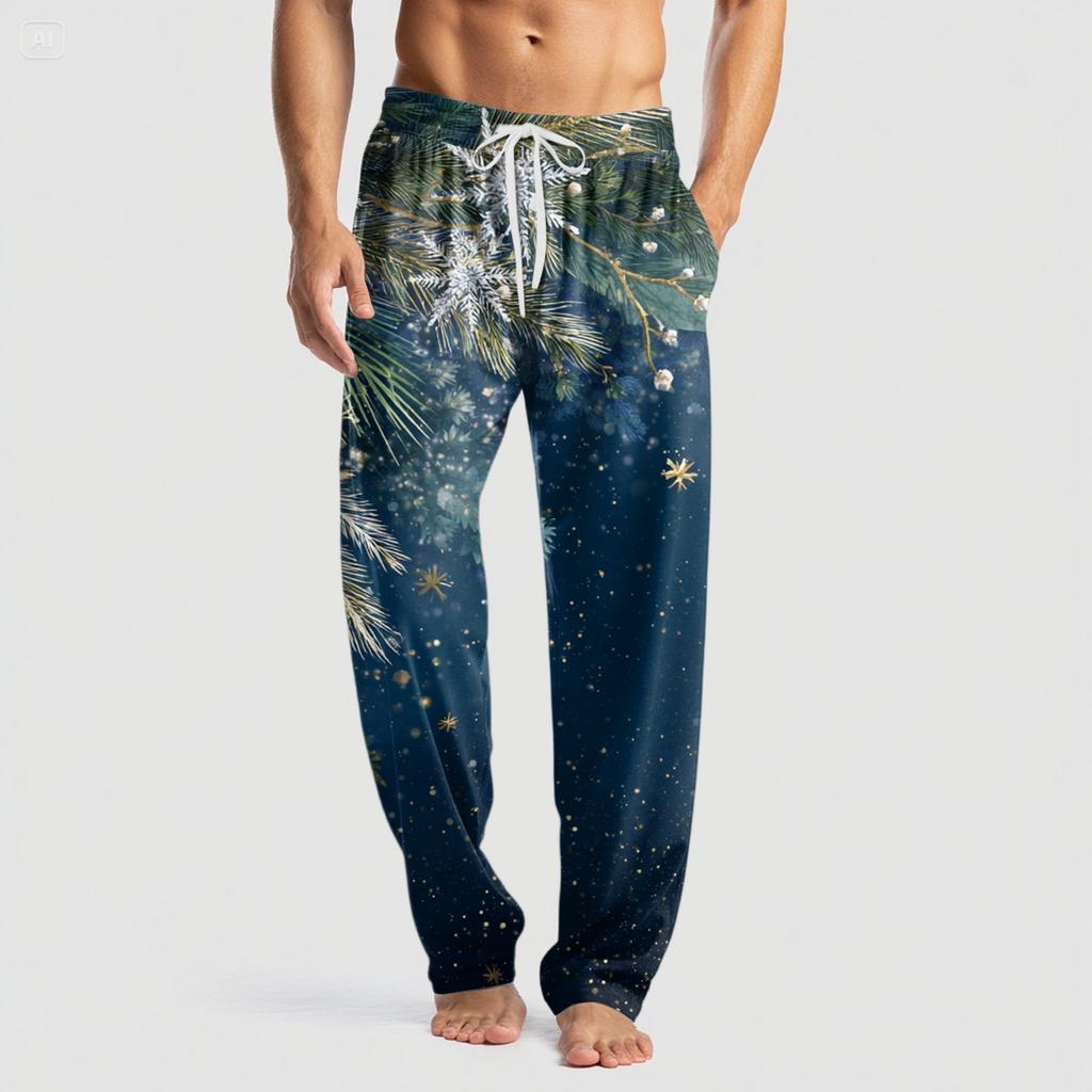 Pantalon décontracté pour homme en tricot avec poche et imprimé tendance, pantalon de pyjama