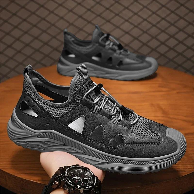 Fashion Summer Autumn Men's Mesh Casual Sneakers Breathable Sports Slippers for Men Lace-up Outdoor Male Non-slip Sneaker New Fashion