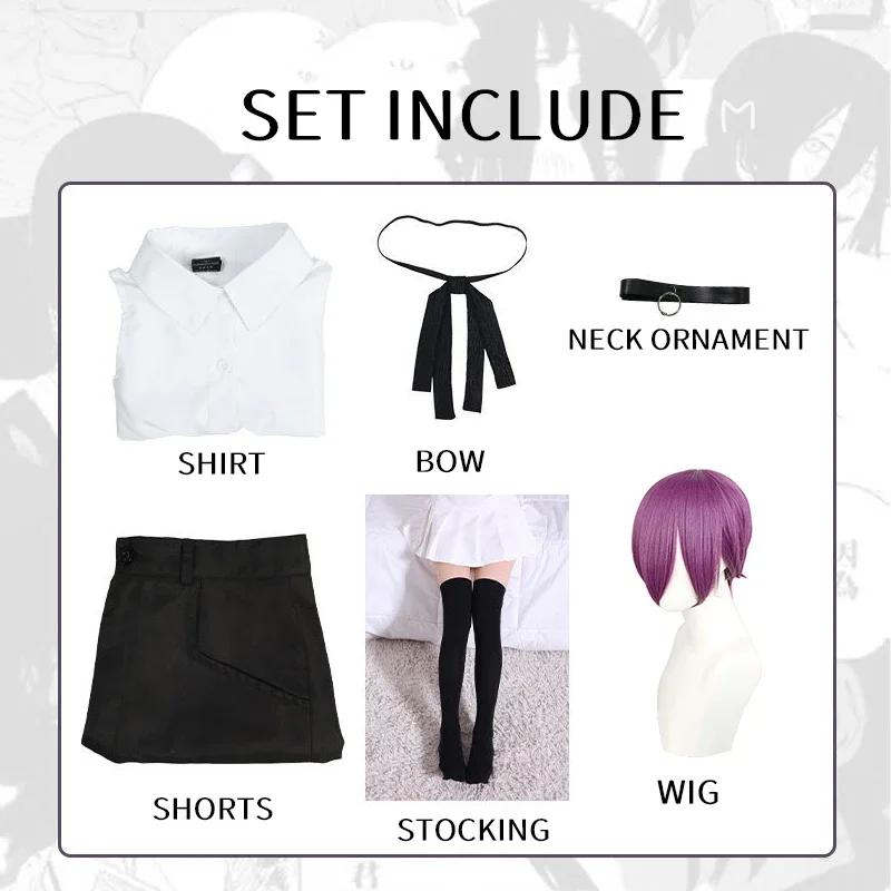 Reze Cosplay Costume Chainsaw Man Outfits Blue Suit Shirt Tie Short  Neck Ring Women Anime Uniform Halloween