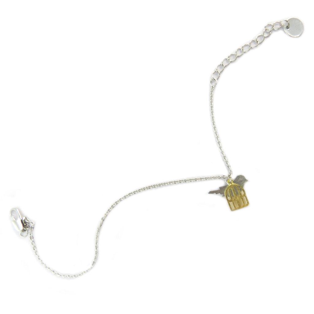7bis [P5860] - Handmade Bracelet 'Bird & Cage' Silver-gold - 15x10 Mm