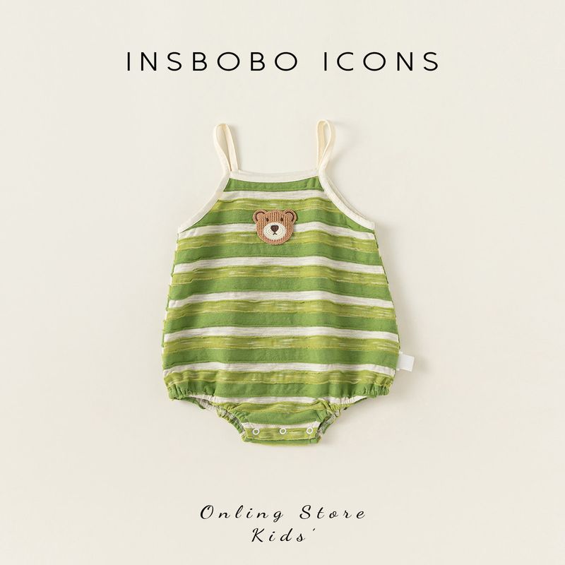 Insbobo Baby Clothes Summer 2026 New Style Baby Girl Romper Baby Boy Jumpsuit Summer Baby Crawling Suit Trendy Green Stripes 73