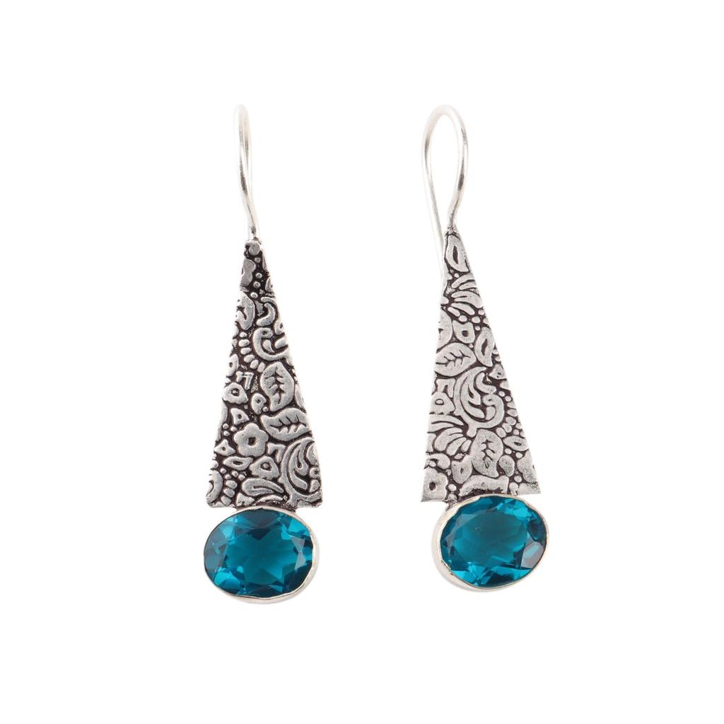 Natürlicher Blauer Apatit Edelstein 925 Sterlingsilber Schmuck Handgefertigte Ohrringe 1,9" EE-165-5