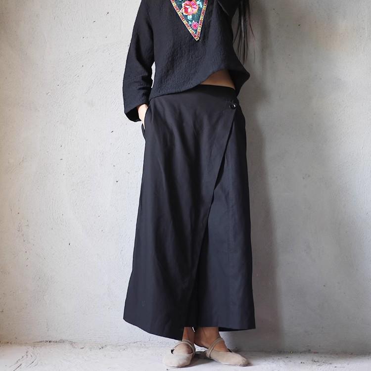 2026 Artistic Cotton Linen Plus Size Wide Leg Elastic Waist Culottes Skirt Pants for Women