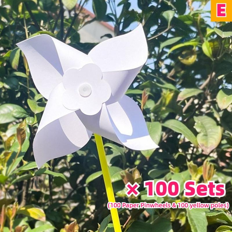 100pc Summer Event DIY Paper Pinwheels Crafts Set Blanks White Small Windmills Kits Bulk Drawing Party Kid Toy Assembly Handheld