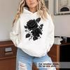 Ladies Spring Autumn Casual Hooded Long Sleeve Big Pocket Rose Flower Printed Pullover Hoodies Sweatshirt Top