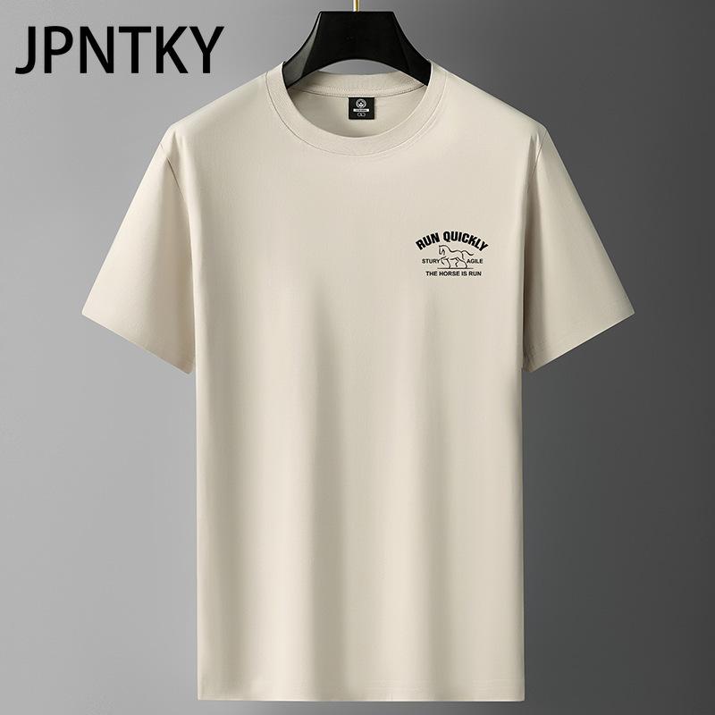 JPNTKY Bawełniany T-shirt z Krótkim Rękawem Męska Moda Luźna Koszulka z Półrękawem Drukowana Współczująca Koszulka