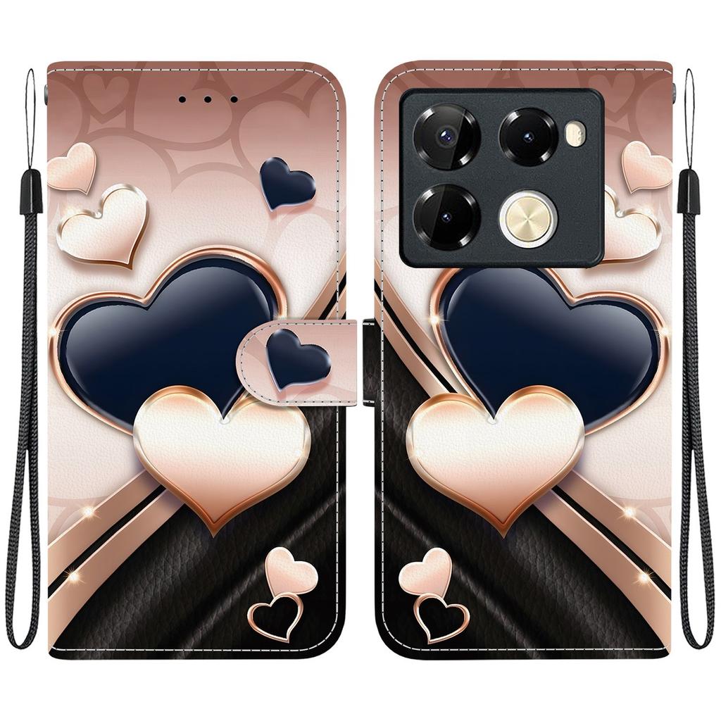 Handmade PU Leather Flip Case for Infinix Note 40 Pro 4G/5G (X6850/X6851) Anti-Slip Shockproof Cover with Wrist Strap & Heart/Rose Cat Designs