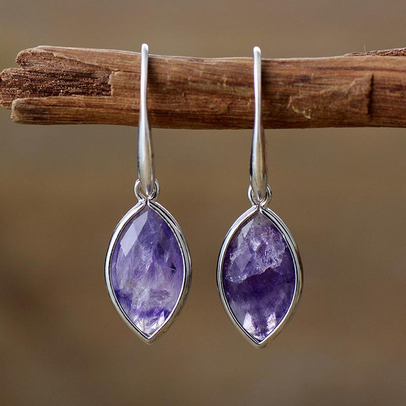 Natural Stone New Bohemian Elongated Stone Horse Eye Pendant Earrings European and American Popular Ins Jewelry Jewelry