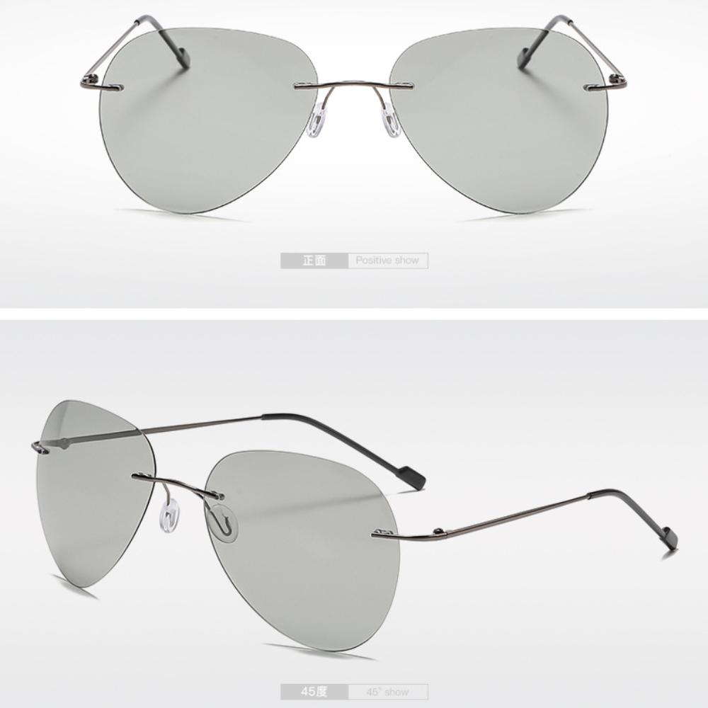 Metal Titanium Light Rimless Color Changing Sunglasses for Men Driving Day Night Glasses New gafas de sol hombre