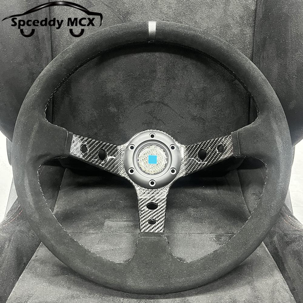 Drift Racing Steering Wheel 14inch 350mm Carbon Fiber Suede Leather Steering Wheels Deep Dish Red Black Yellow Ring