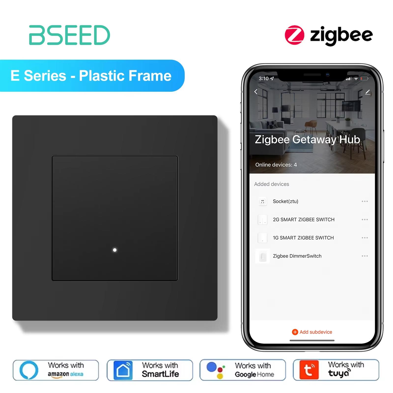 

BSEED Zigbee Механические Нажимные Настенные Выключатели Управление Tuya Smart Life Плюс Простые Французские Розетки Матовые Черные Рамки