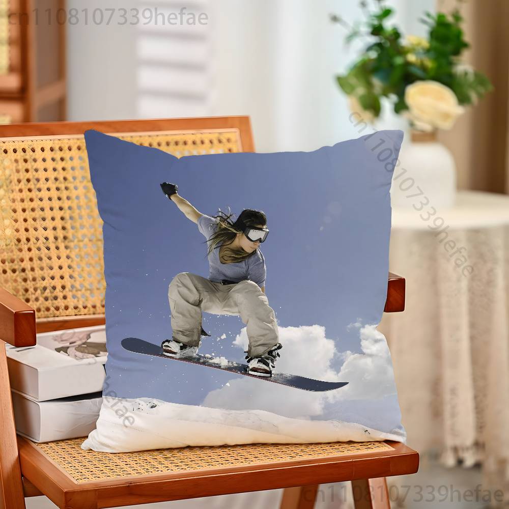 Snowboarding Sport Funny Pillow Case Antidustmite Pillowcase Invisible Zipper Silky Short Plush Sofa Cushion Cover