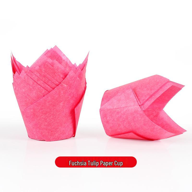 High-Temperature Resistant Solid Color Tulip Baking Cups - Oil-Proof Dessert Liners