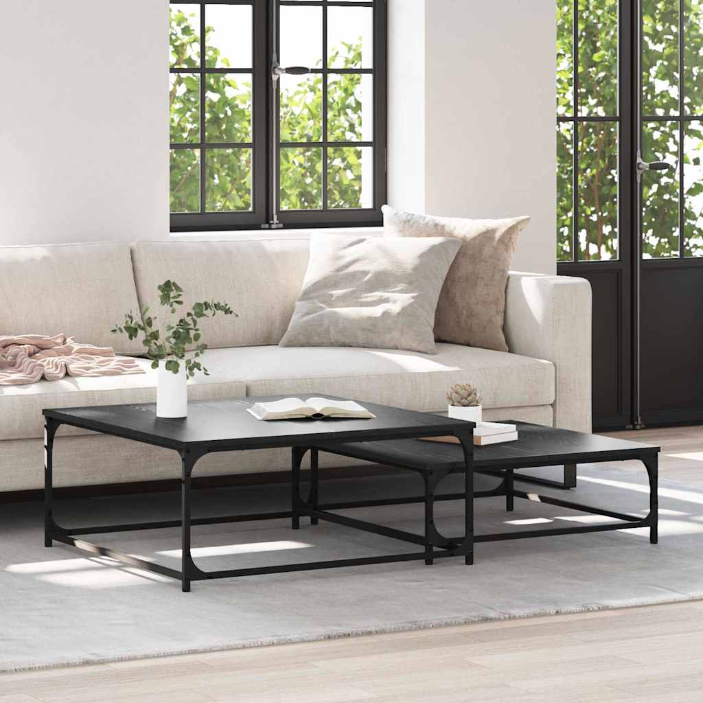 Coffee Table Set 2 Pcs Black Oak Effect Wood Based Panel