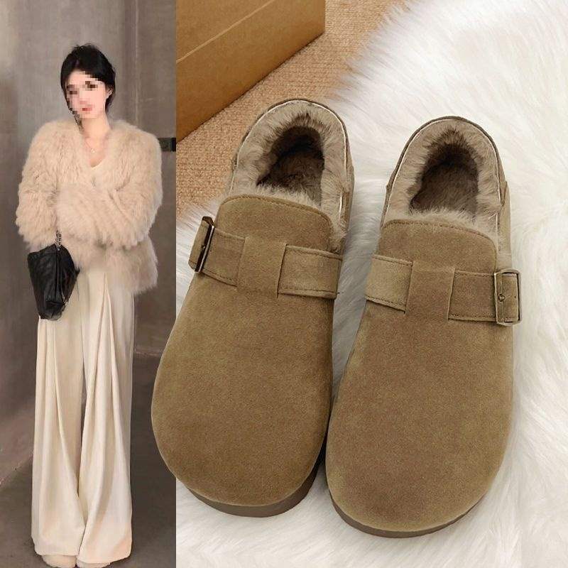 Fleece All-inclusive Retro Birkenstocks Women's Winter 2025 New One-pedal Cotton Shoes Fluffy Shoes Thickened Warm Snow Boots
