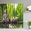 Zen Stone Buddha Flowers Scenery Shower Curtains Creativity Art Bathroom Bath Curtain With Hooks Waterproof Fabric Bathtub Decor
