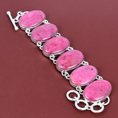 Bracciale in Rodonite bracciale con pietra naturale gioielli antichi fatti a mano bracciale in argento sterling 925 bracciale con catena regolabile regali per moglie