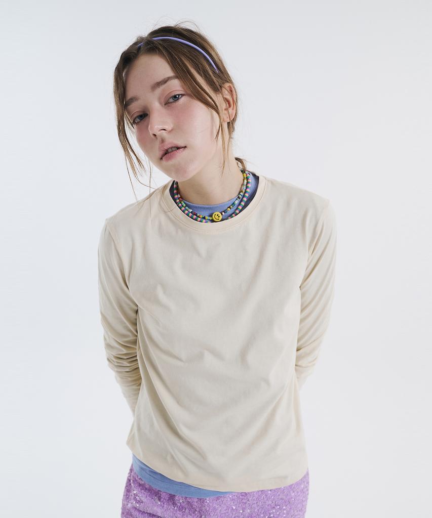 VOYONN Round Neck Long Sleeve T-Shirt Cream Yellow 0110