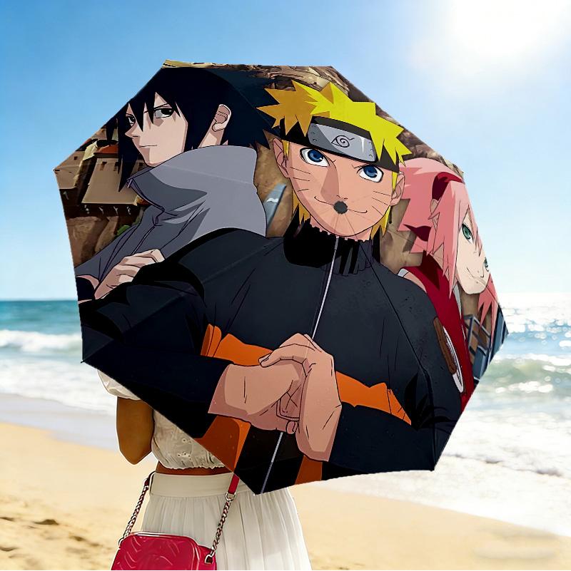 Naruto Team 8 Ribs 3Fold Black Glue Uv Protection Umbrella Sun Protection Rainproof Compact Folding Umbrella For Travel Daily Use C92431