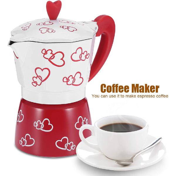 

Stovetop Espresso Maker Moka Pot Classic Italian Style Coffee Maker Aluminum for Great Flavored Strong Espresso Delicious Coffee(Red Heart Large)