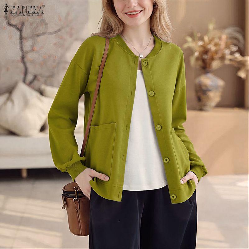 ZANZEA Autumn Women Long Sleeve Buttons Casual Loose Thin Blouse Cardigan Tops