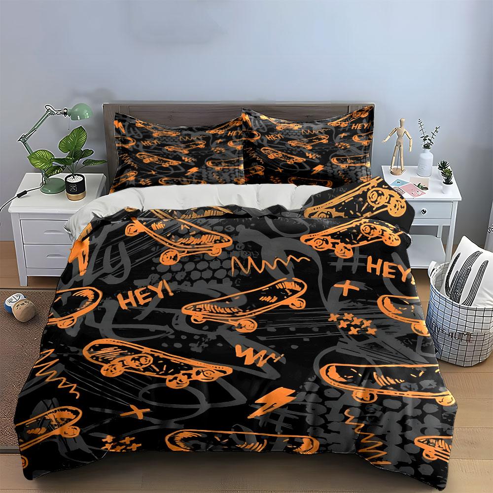 Skateboard Graffiti Print Bedding Duvet Cover Set (1*Duvet Cover 2*Pillowcases, without duvet insert)