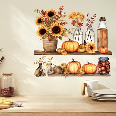 Autumn Sunflower Thanksgiving Wall Stickers Festival Bedroom Bedhead Sofa Background Decoration Self Adhesive Stickers