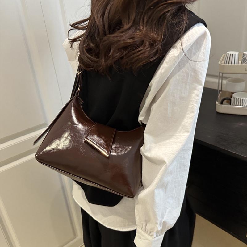 Yogodlns Women's Faux Leather French Casual Vintage Pure Color Simple Shoulder Crossbody Underarm Bag