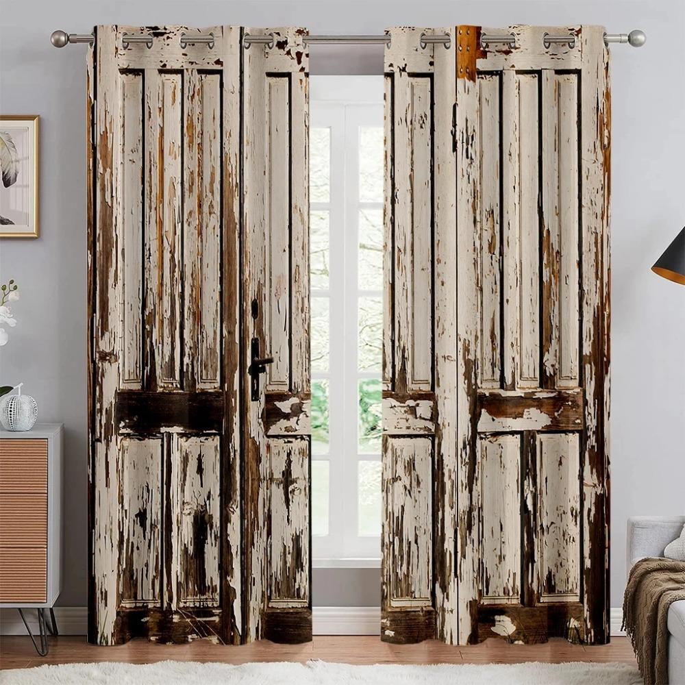 2 Panel Wooden Door Printed Curtains for Bedroom Living Room Floor-to-ceiling Window Kitchen Blinds Custom Cortinas Grommet Top
