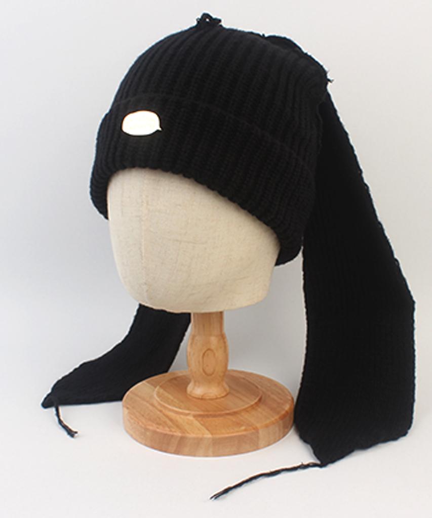 Yunibeosyeolkemiseuteuli Rabbit Long Ear Black Beanie Rabbit Beanie
