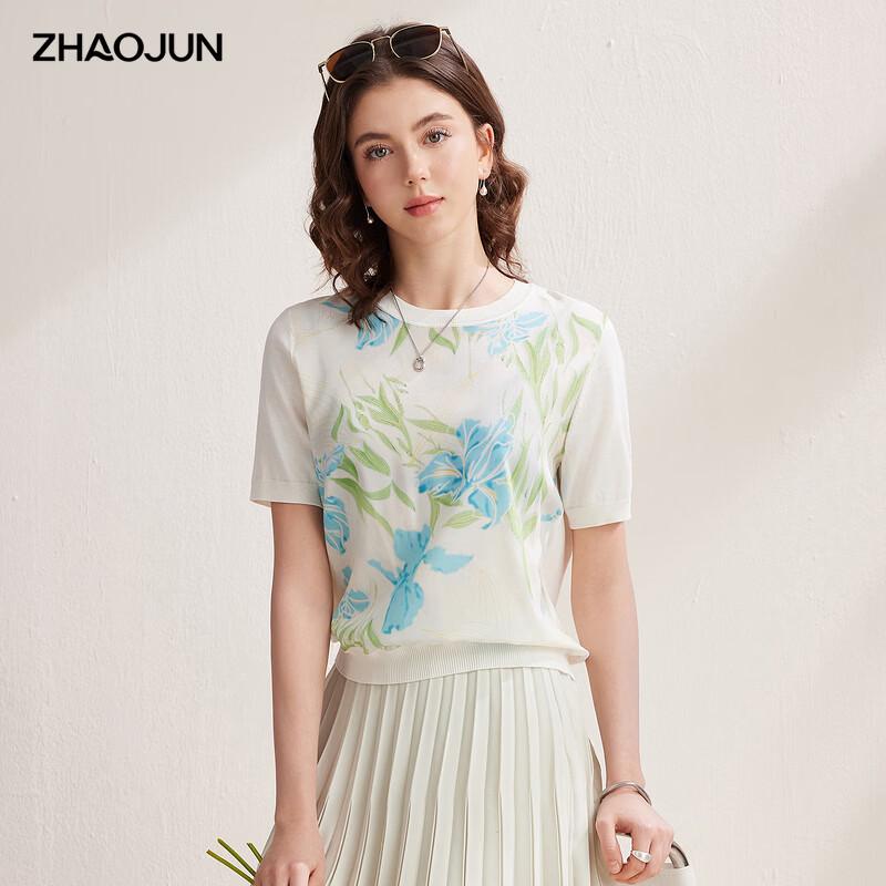 Women's Mulberry Silk Blend Floral Print Short-Sleeve T-Shirt