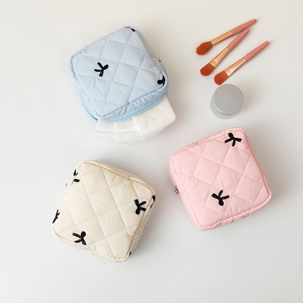 Bow Pattern Sanitary Pad Storage Bag Fabric Pouch Portable Feminine Organizer for Purse Travel Bathroom Cosmetic Bag for Women