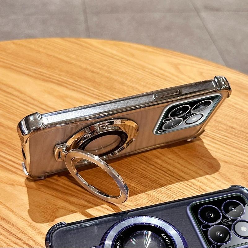 Circular Bracket Four Corner Anti-Shock Plating Case For Xiaomi Mi 14 Ultra 13 Pro 13t 12t 11 Poco C65 X3 X5 X6 F5 F6 M3 M6  Ne Back Cover Mi14 Mi13