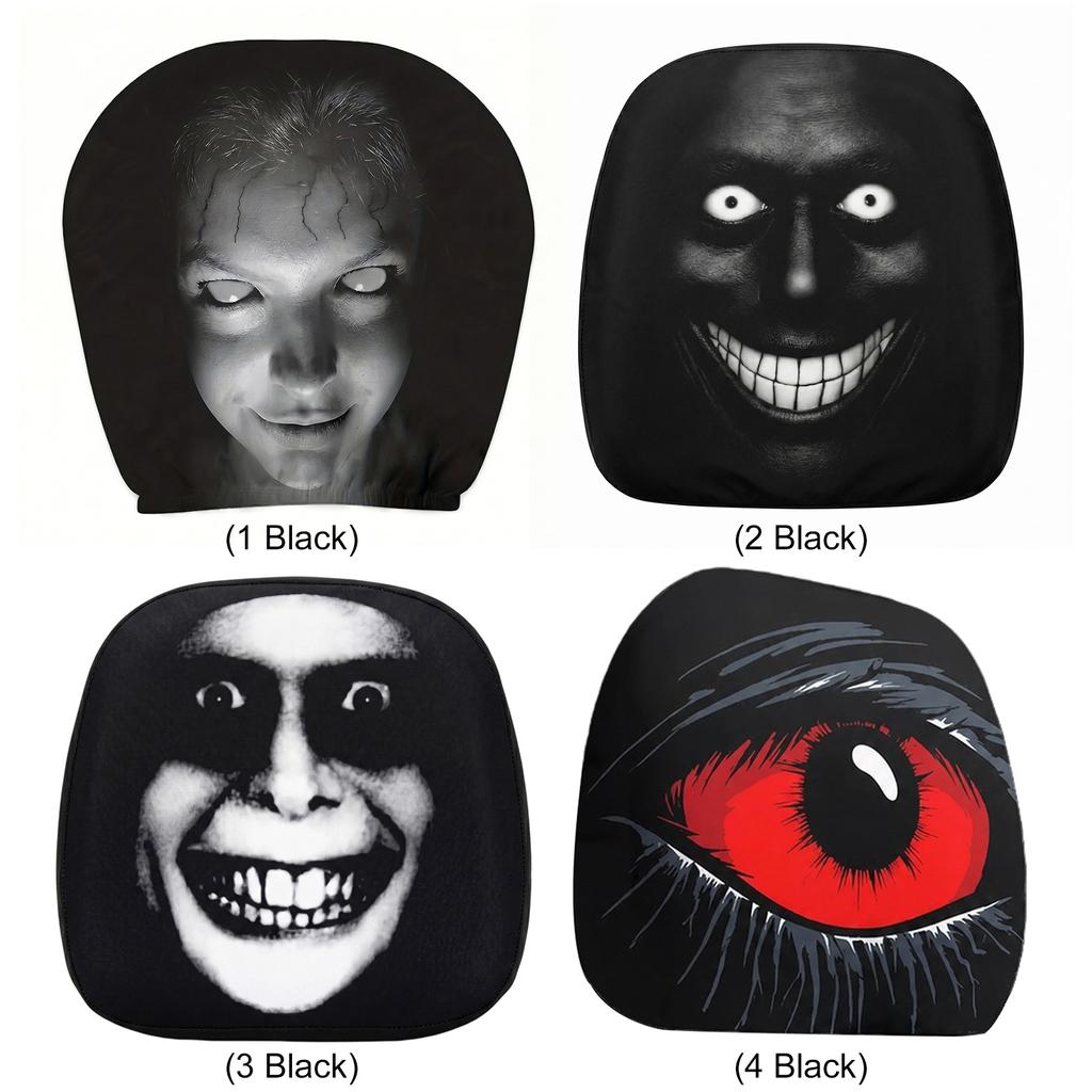 2Pcs Stretchy Headrests Sleeve Washable Scary Print Headrest Protector Elastic Spooky Headrests Cover for Auto/Vehicle/Truck/SUV