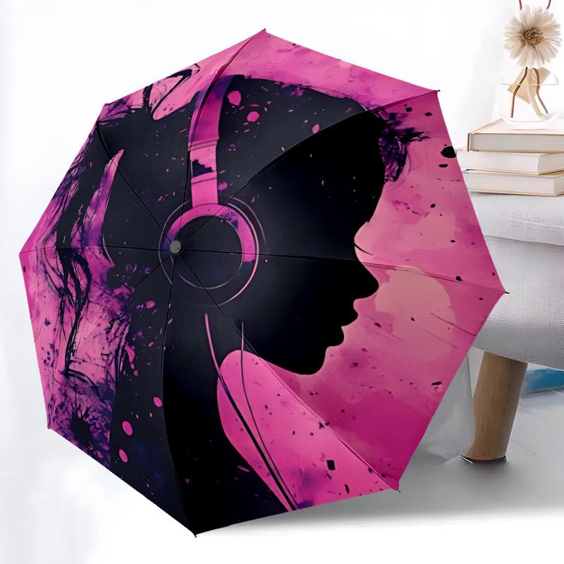 1pc Music Headphones Automatic Folding Umbrella - Compact 8-Rib Design, Durable Plastic & Iron, Lightweight for Outdoor Daily Use224