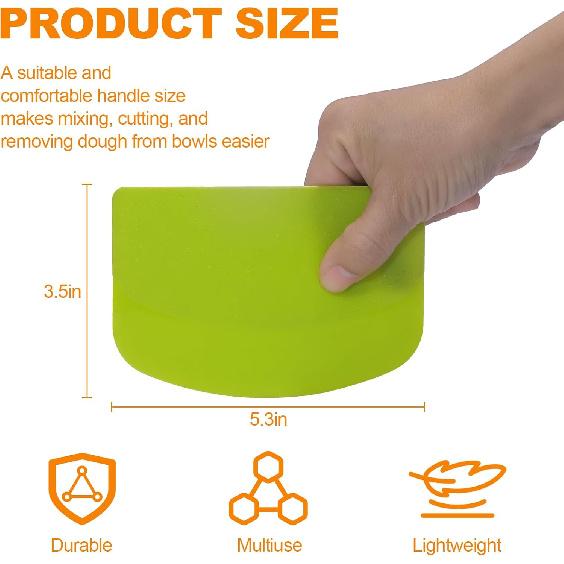 3 Pieces Food Dough Scraper, Plastic Multi - Purpose Kitchen Pastry Cutting Tool, Flexible Bowl Scraper with Curved Edge, Cake Baking Bench Scraper