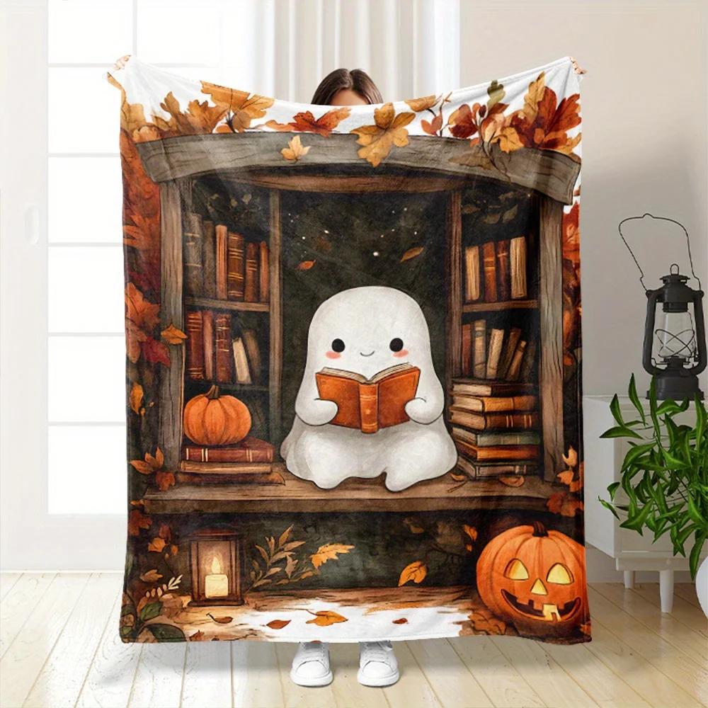 Halloween Ghost Reading Throw Blanket  Polyester Soft Plush for Couch Bed Sofa  pc 100cm x 150cm