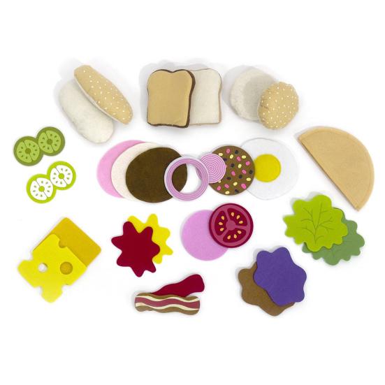 28 Parça/Set Yumuşak Keçe Oyun Yemeği Seti Hamburger Sandviç İstifleme Oyuncakı Dana Biftek Sebzeler ile Çocuklar İçin Rol Yapma Oyun Yemeği Mutfak Oyuncağı