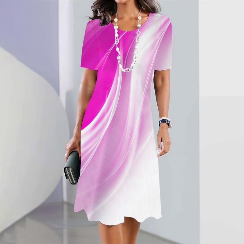 New Women's Dresses Striped Printed Summer Elegant Dress Feamle Short Sleeve Dresses Fashion Oversized Clothes