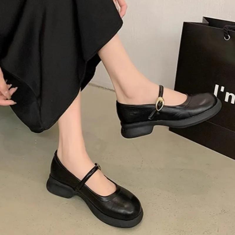 Mary Jane Shoes Women's  New Round Toe Thick Heels Elegant Shallow Footwear Fashion Outdoor Lady Shoes Zapatos De Mujer