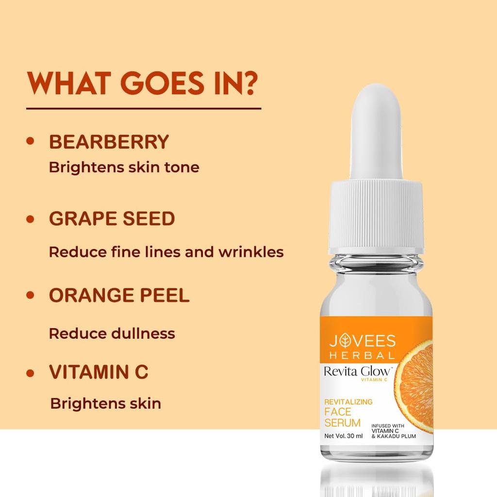 Jovees Herbal Revita Glow Vitamin C Face Serum For Dark Spots, Radiant Skin, Anti Aging & Natural Glow Hydration 30ml